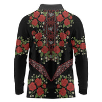 Traditional Ukrainian Costume Long Sleeve Polo Shirt Red Floral Embroidery Style