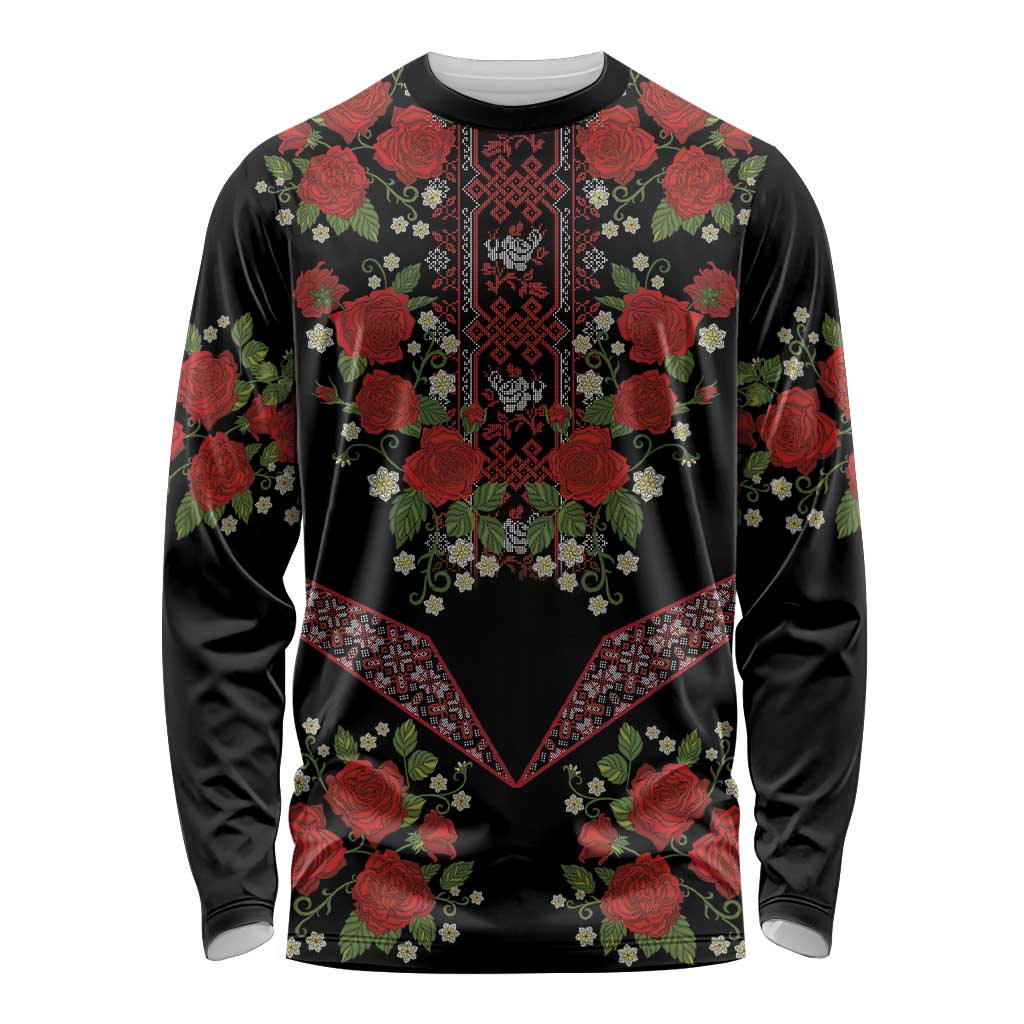 Traditional Ukrainian Costume Long Sleeve Shirt Red Floral Embroidery Style