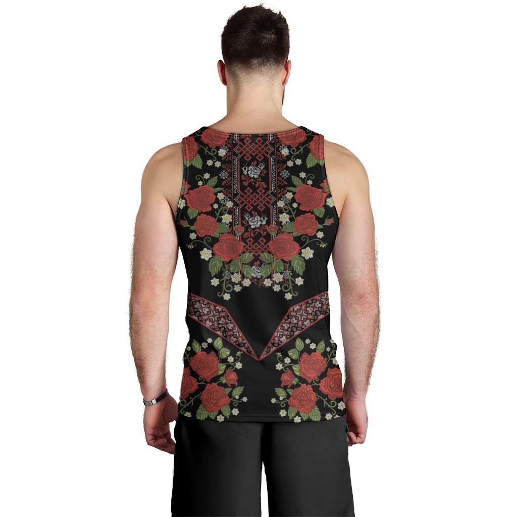 Traditional Ukrainian Costume Men Tank Top Red Floral Embroidery Style