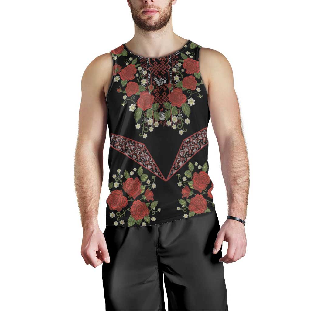 Traditional Ukrainian Costume Men Tank Top Red Floral Embroidery Style