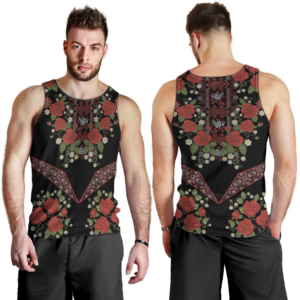 Traditional Ukrainian Costume Men Tank Top Red Floral Embroidery Style