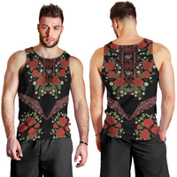 Traditional Ukrainian Costume Men Tank Top Red Floral Embroidery Style