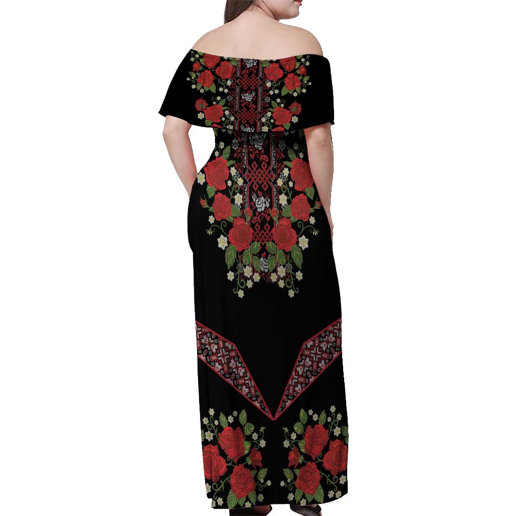 Traditional Ukrainian Costume Off Shoulder Maxi Dress Red Floral Embroidery Style