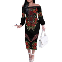 Traditional Ukrainian Costume Off The Shoulder Long Sleeve Dress Red Floral Embroidery Style