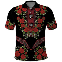 Traditional Ukrainian Costume Polo Shirt Red Floral Embroidery Style