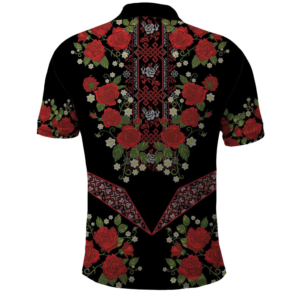 Traditional Ukrainian Costume Polo Shirt Red Floral Embroidery Style
