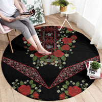 Traditional Ukrainian Costume Round Carpet Red Floral Embroidery Style