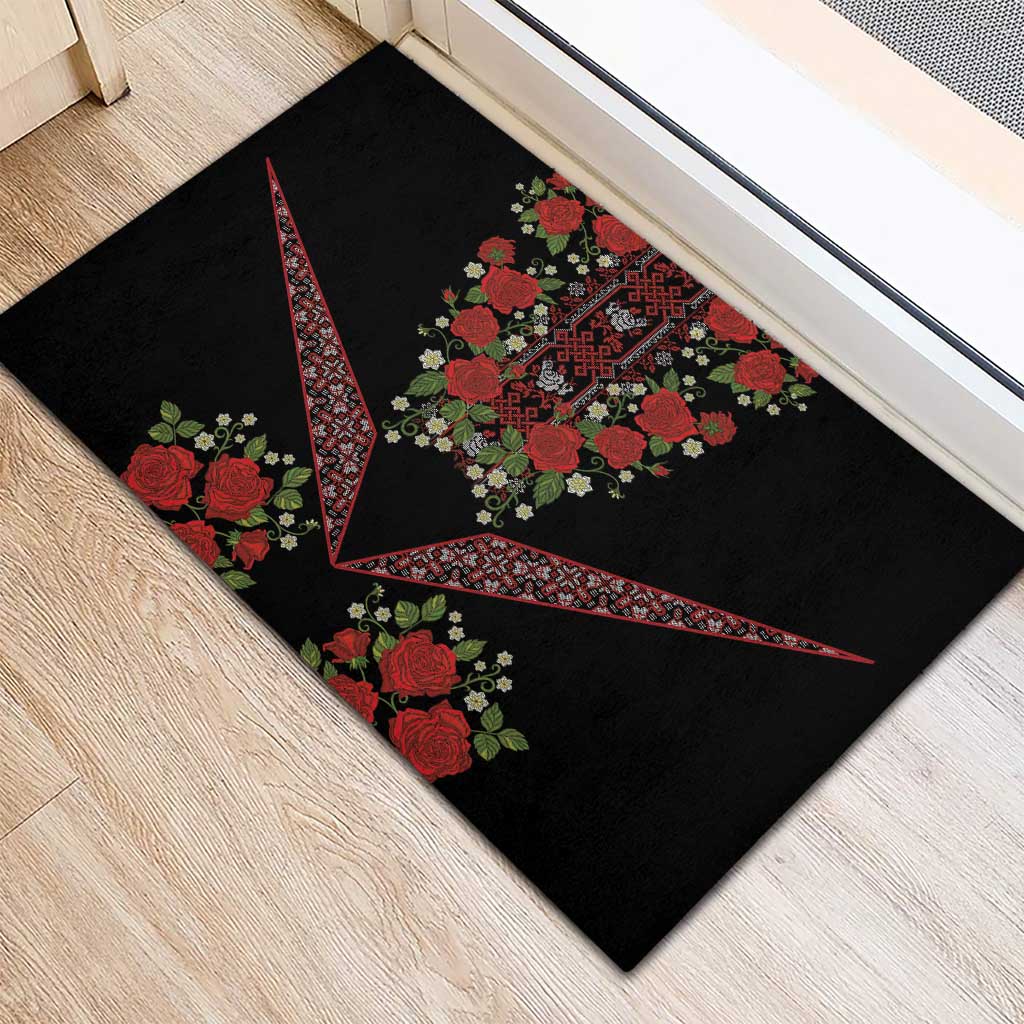 Traditional Ukrainian Costume Rubber Doormat Red Floral Embroidery Style