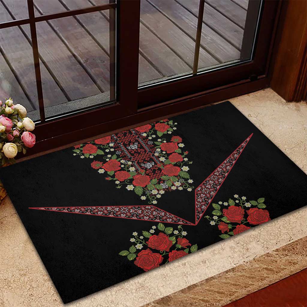 Traditional Ukrainian Costume Rubber Doormat Red Floral Embroidery Style