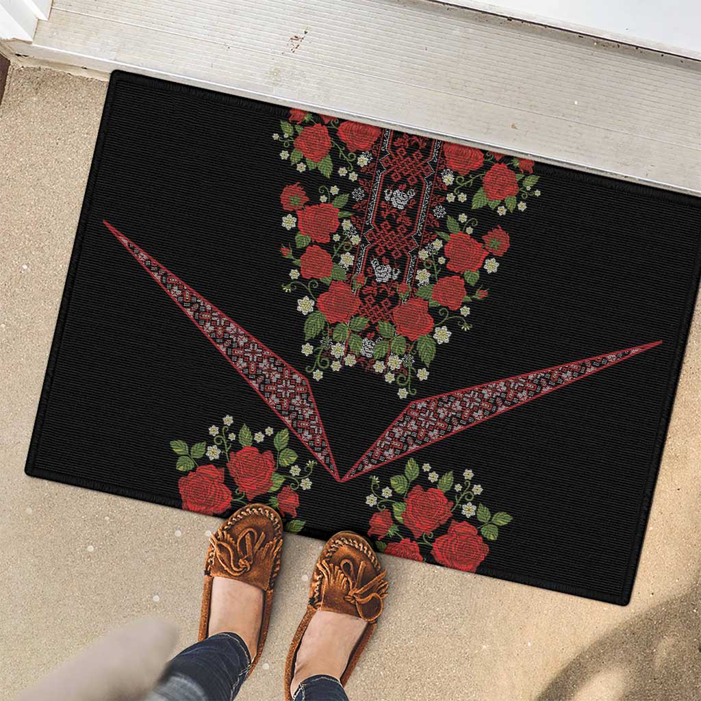 Traditional Ukrainian Costume Rubber Doormat Red Floral Embroidery Style