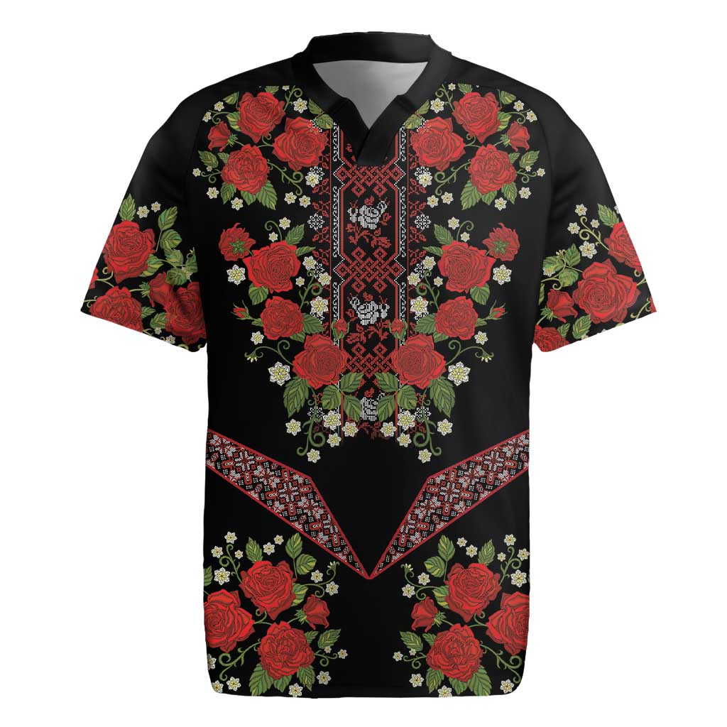 Traditional Ukrainian Costume Rugby Jersey Red Floral Embroidery Style