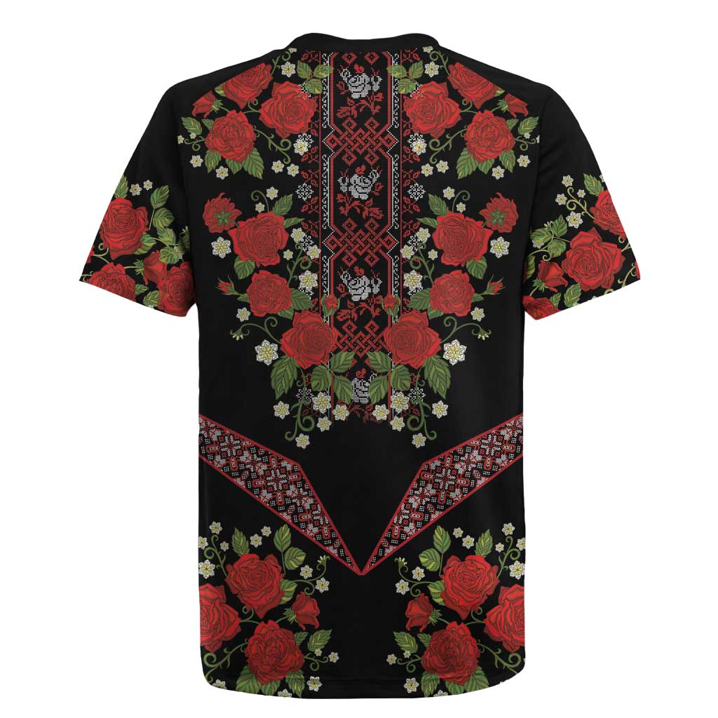 Traditional Ukrainian Costume Rugby Jersey Red Floral Embroidery Style