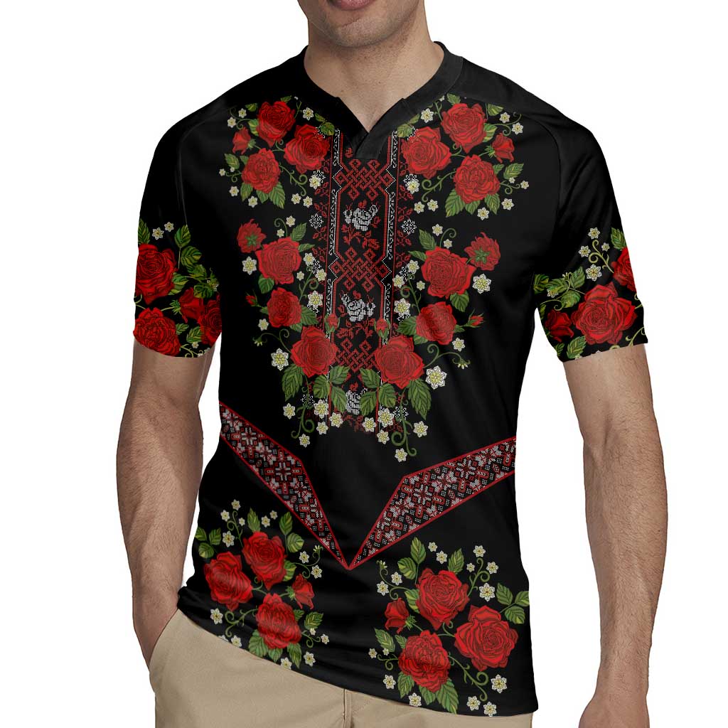 Traditional Ukrainian Costume Rugby Jersey Red Floral Embroidery Style
