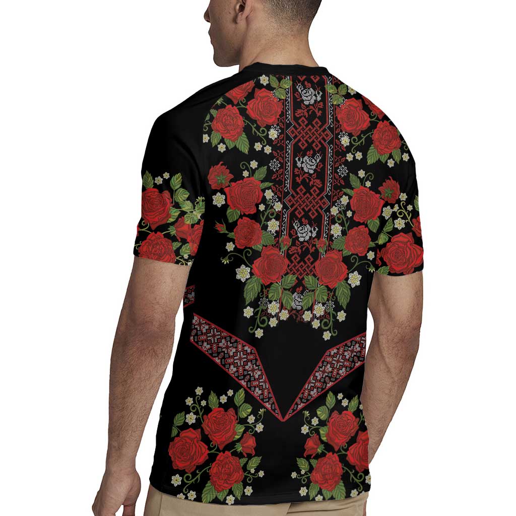 Traditional Ukrainian Costume Rugby Jersey Red Floral Embroidery Style