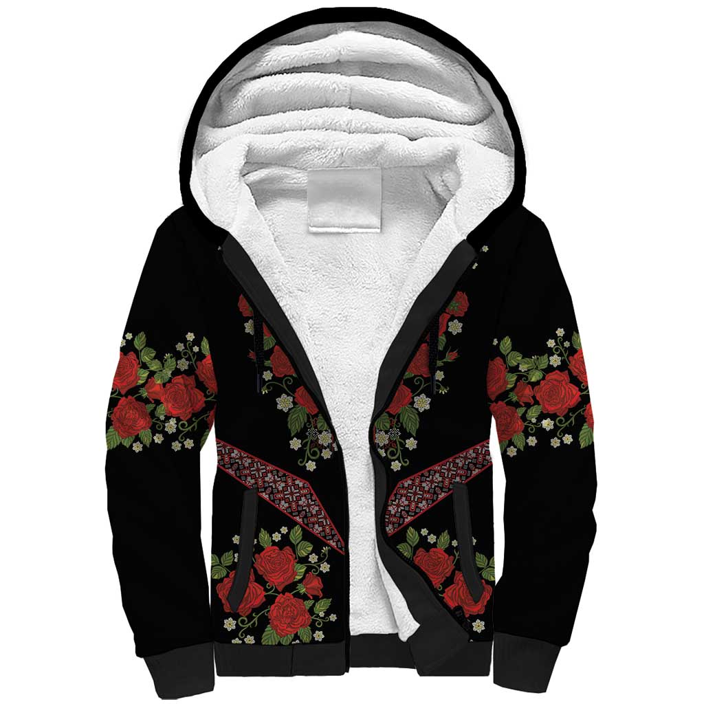 Traditional Ukrainian Costume Sherpa Hoodie Red Floral Embroidery Style
