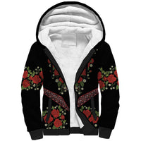 Traditional Ukrainian Costume Sherpa Hoodie Red Floral Embroidery Style