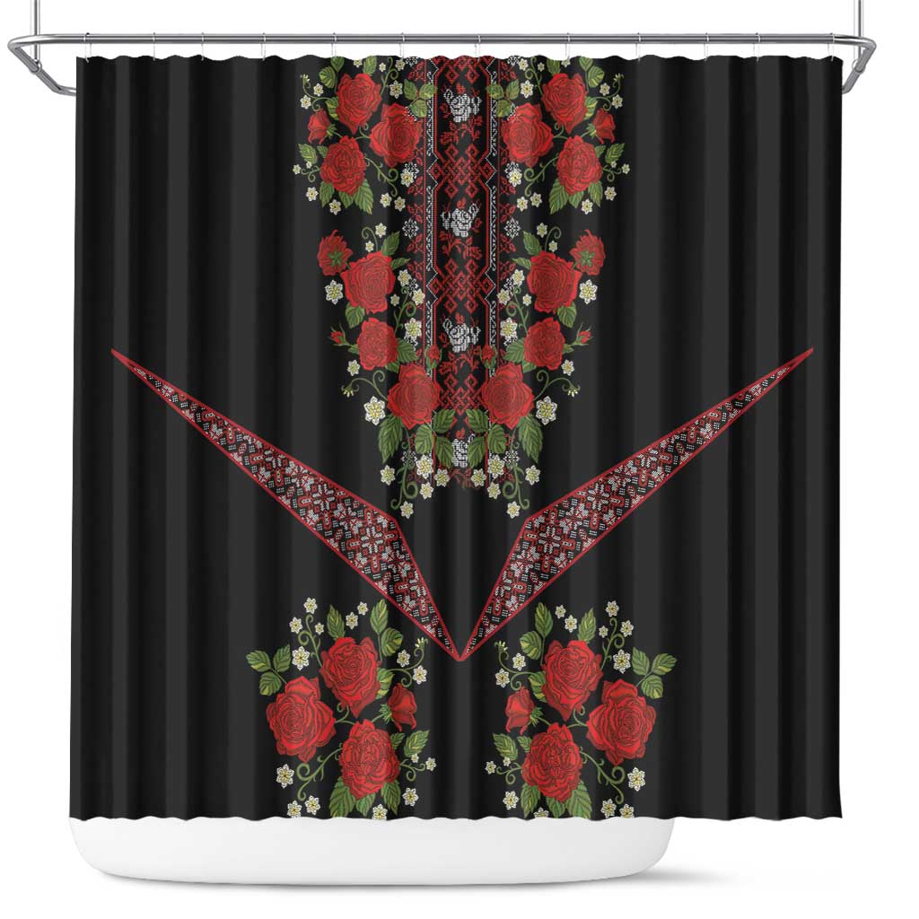 Traditional Ukrainian Costume Shower Curtain Red Floral Embroidery Style