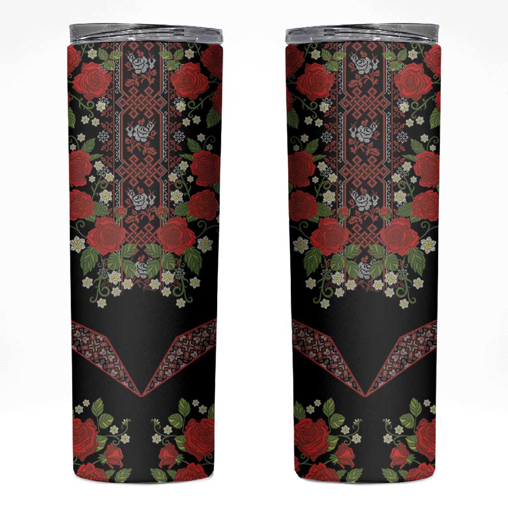 Traditional Ukrainian Costume Skinny Tumbler Red Floral Embroidery Style