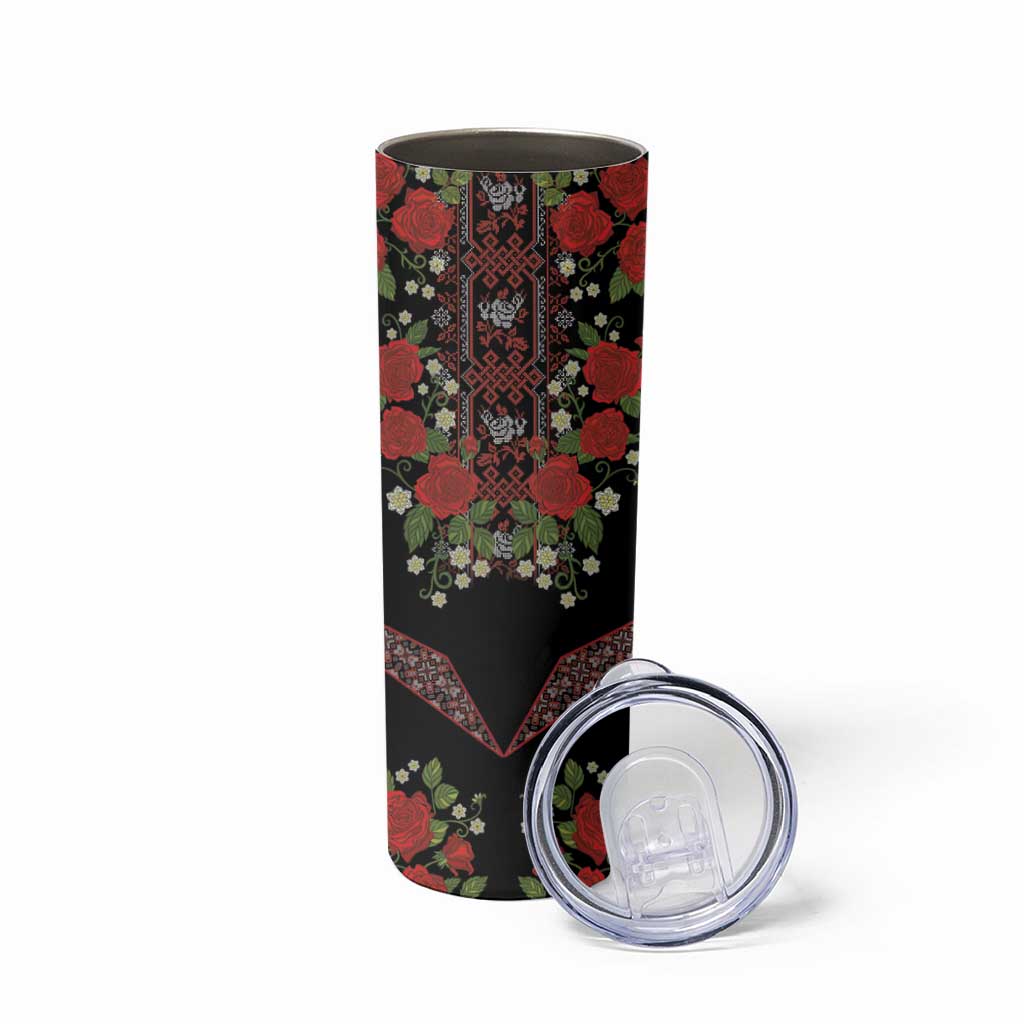 Traditional Ukrainian Costume Skinny Tumbler Red Floral Embroidery Style