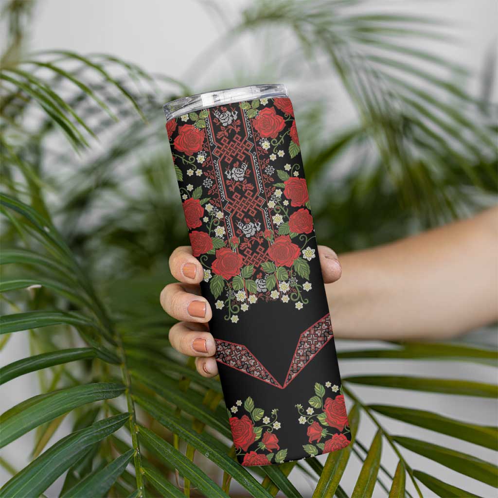 Traditional Ukrainian Costume Skinny Tumbler Red Floral Embroidery Style