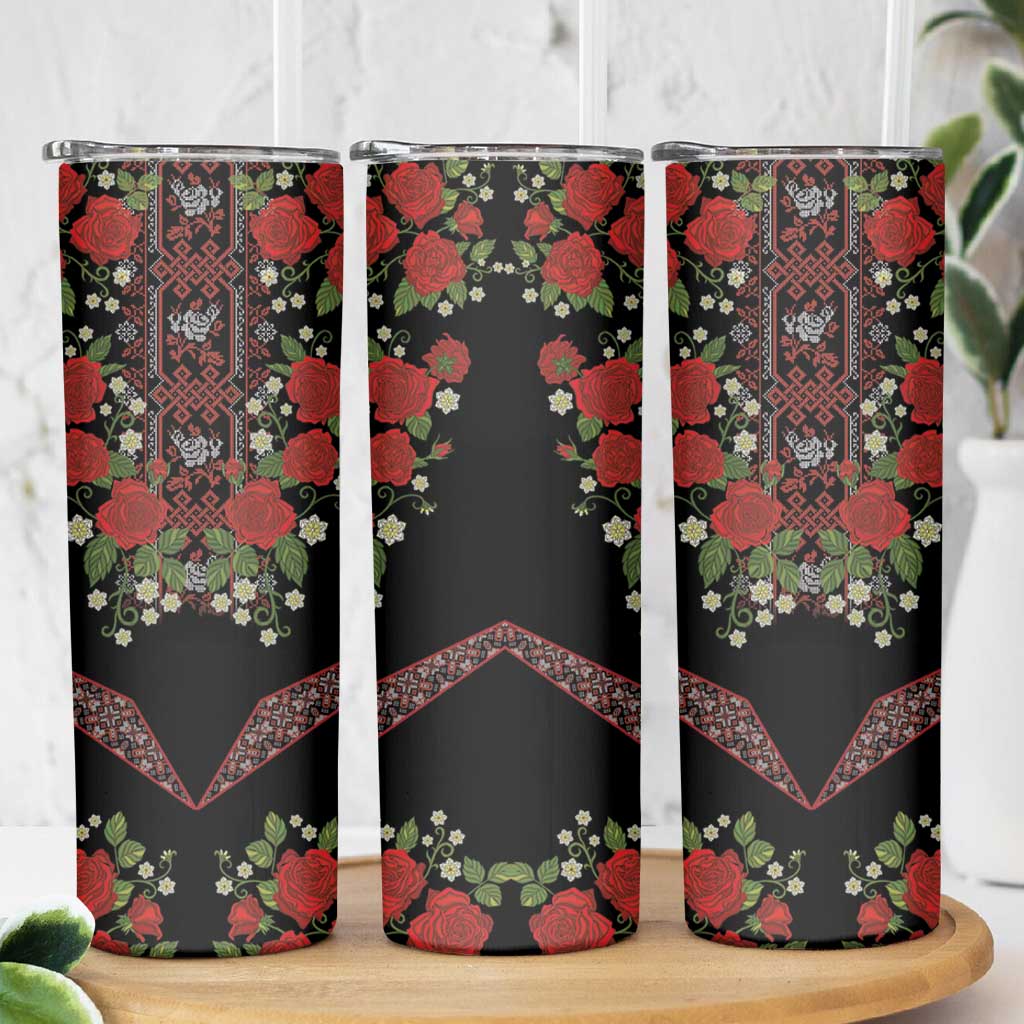 Traditional Ukrainian Costume Skinny Tumbler Red Floral Embroidery Style