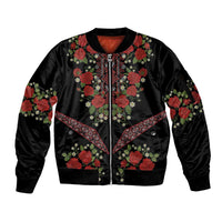 Traditional Ukrainian Costume Sleeve Zip Bomber Jacket Red Floral Embroidery Style