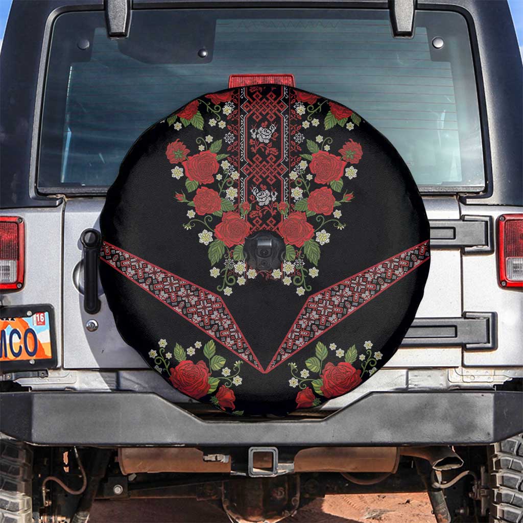 Traditional Ukrainian Costume Spare Tire Cover Red Floral Embroidery Style
