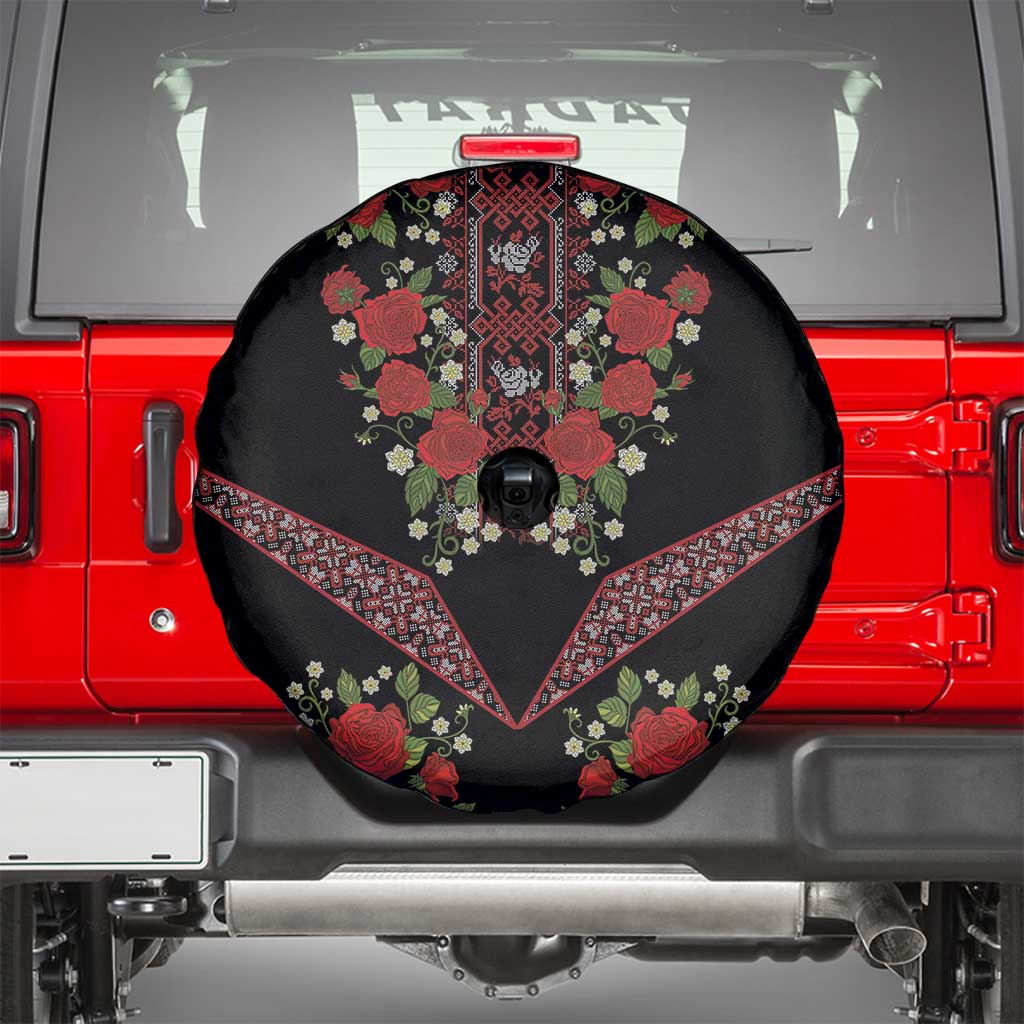 Traditional Ukrainian Costume Spare Tire Cover Red Floral Embroidery Style