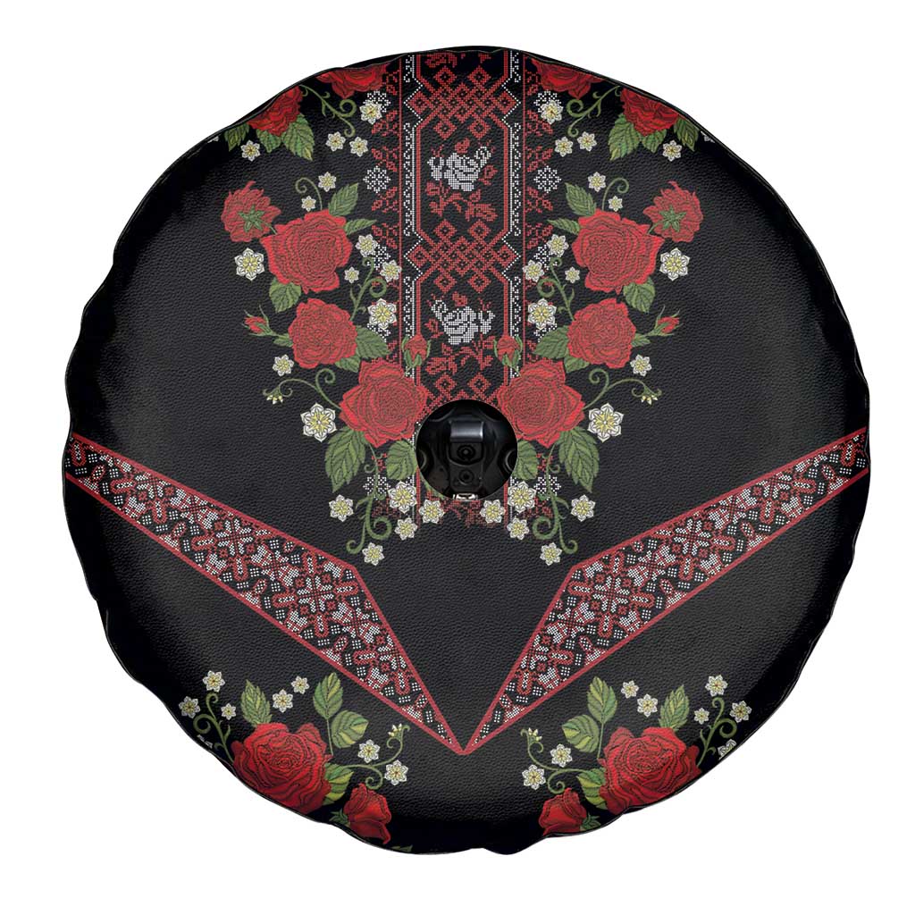 Traditional Ukrainian Costume Spare Tire Cover Red Floral Embroidery Style