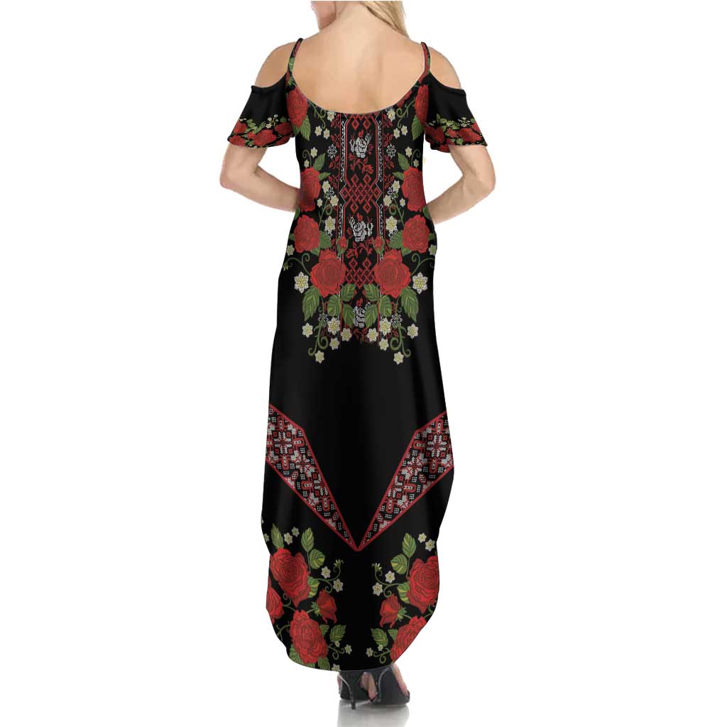 Traditional Ukrainian Costume Summer Maxi Dress Red Floral Embroidery Style
