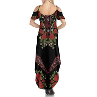 Traditional Ukrainian Costume Summer Maxi Dress Red Floral Embroidery Style