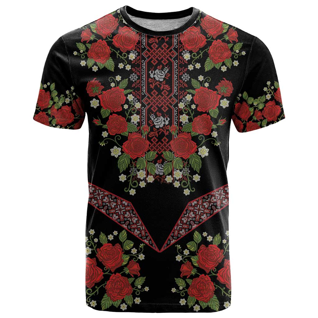 Traditional Ukrainian Costume T Shirt Red Floral Embroidery Style