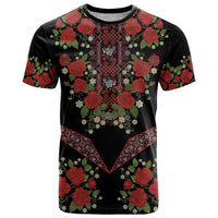 Traditional Ukrainian Costume T Shirt Red Floral Embroidery Style