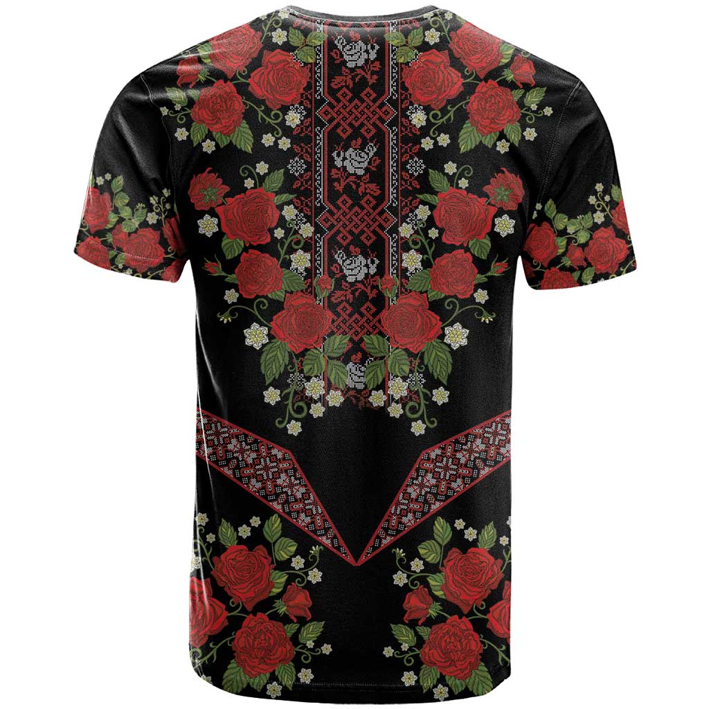 Traditional Ukrainian Costume T Shirt Red Floral Embroidery Style