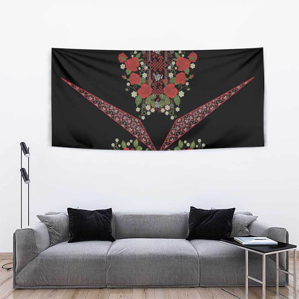 Traditional Ukrainian Costume Tapestry Red Floral Embroidery Style