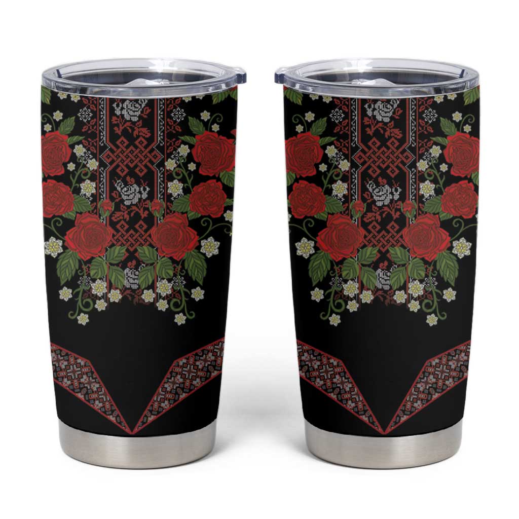 Traditional Ukrainian Costume Tumbler Cup Red Floral Embroidery Style