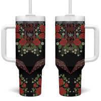 Traditional Ukrainian Costume Tumbler With Handle Red Floral Embroidery Style