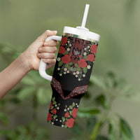 Traditional Ukrainian Costume Tumbler With Handle Red Floral Embroidery Style