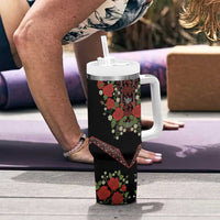 Traditional Ukrainian Costume Tumbler With Handle Red Floral Embroidery Style