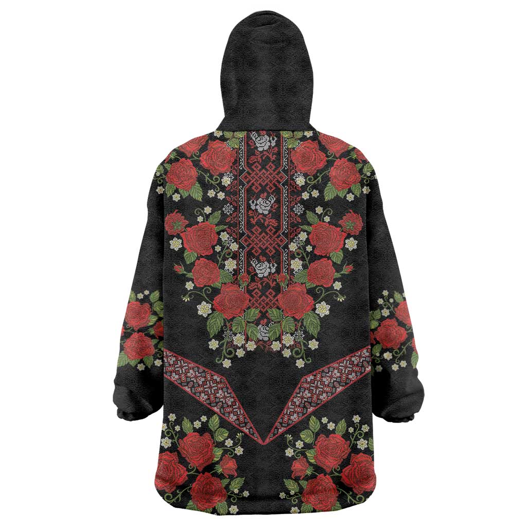 Traditional Ukrainian Costume Wearable Blanket Hoodie Red Floral Embroidery Style