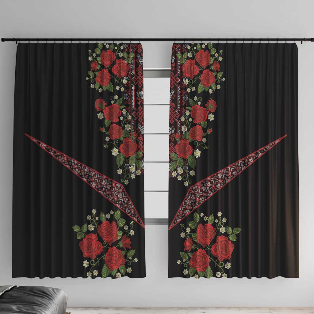 Traditional Ukrainian Costume Window Curtain Red Floral Embroidery Style
