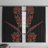 Traditional Ukrainian Costume Window Curtain Red Floral Embroidery Style