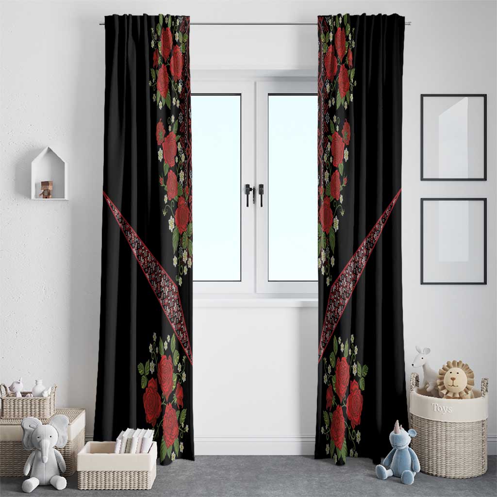 Traditional Ukrainian Costume Window Curtain Red Floral Embroidery Style