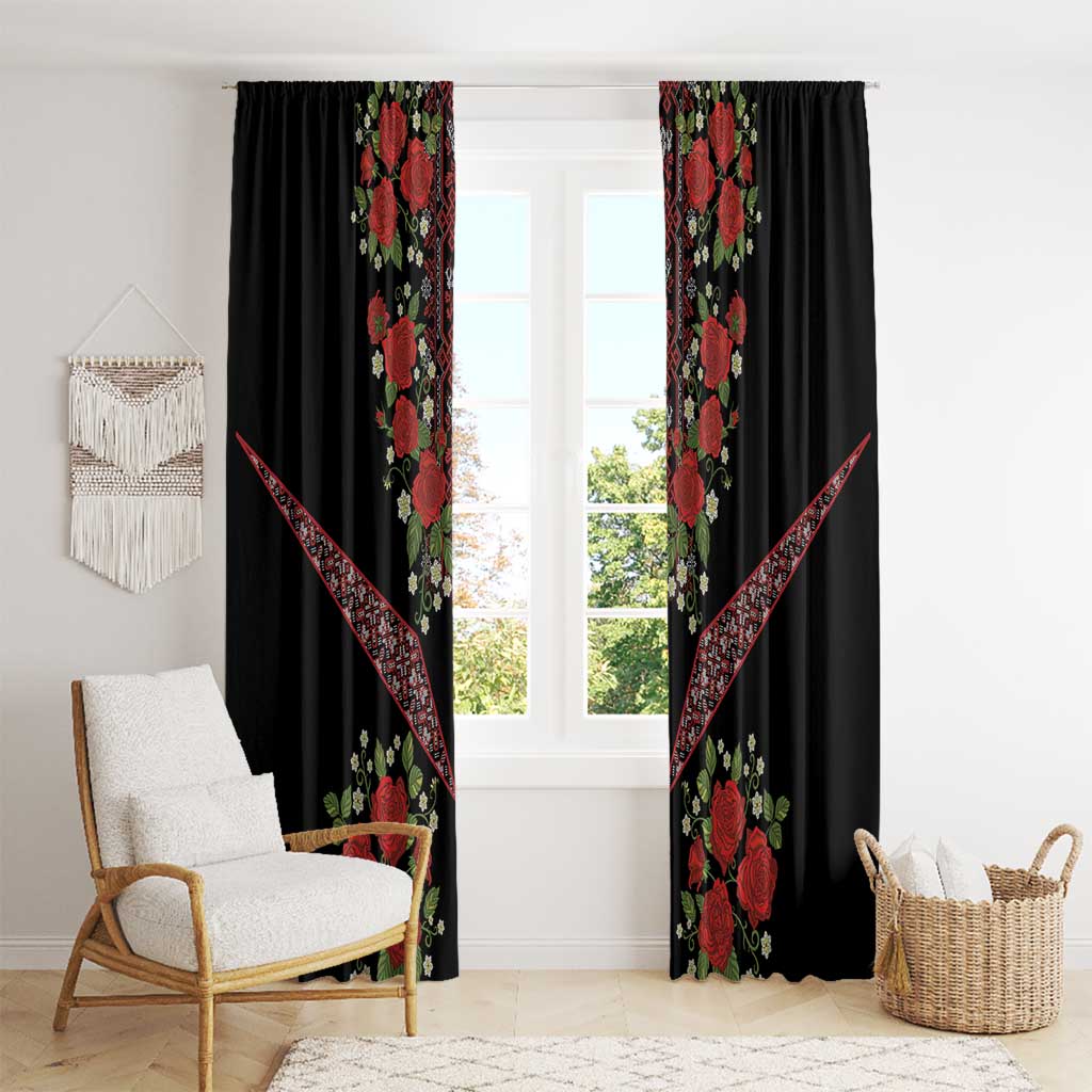 Traditional Ukrainian Costume Window Curtain Red Floral Embroidery Style