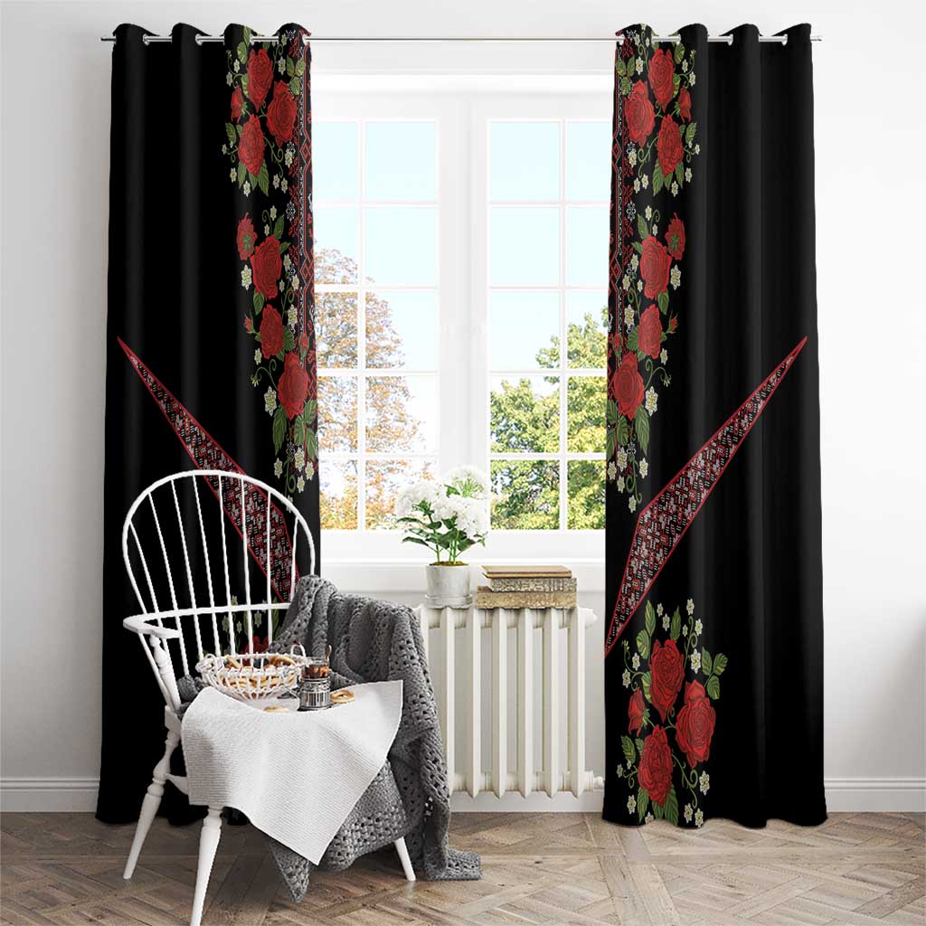 Traditional Ukrainian Costume Window Curtain Red Floral Embroidery Style