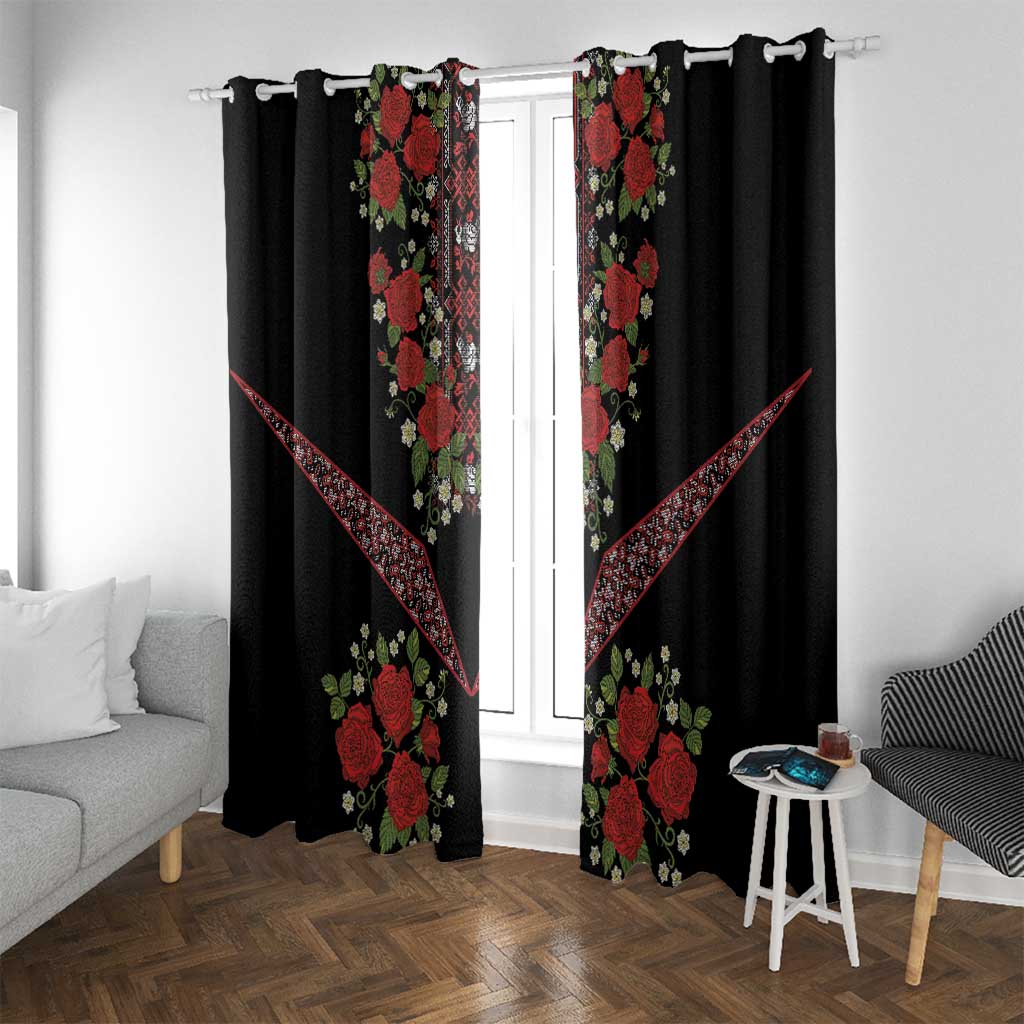 Traditional Ukrainian Costume Window Curtain Red Floral Embroidery Style