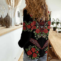 Traditional Ukrainian Costume Women Casual Shirt Red Floral Embroidery Style