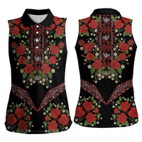 Traditional Ukrainian Costume Women Sleeveless Polo Shirt Red Floral Embroidery Style