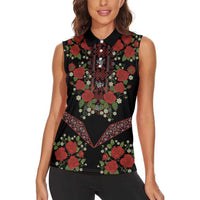 Traditional Ukrainian Costume Women Sleeveless Polo Shirt Red Floral Embroidery Style
