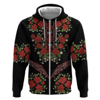 Traditional Ukrainian Costume Zip Hoodie Red Floral Embroidery Style